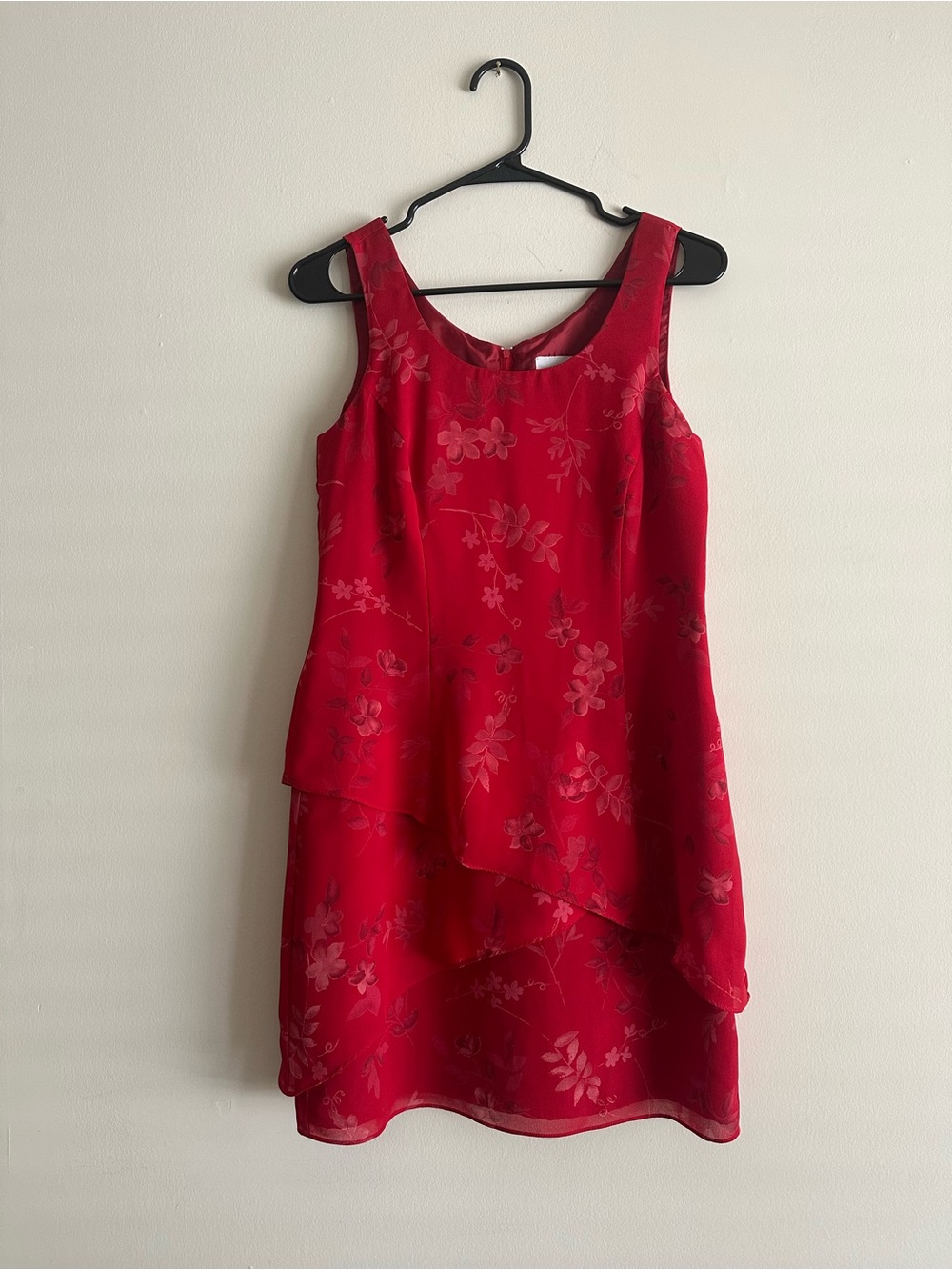 Vintage Red Floral Layered Sleeveless Dress
